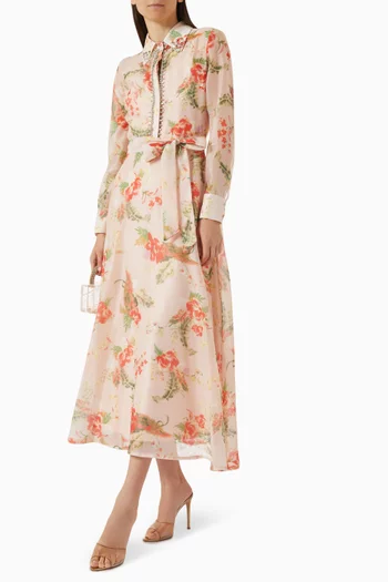 Floral-print Belted Midi Dress