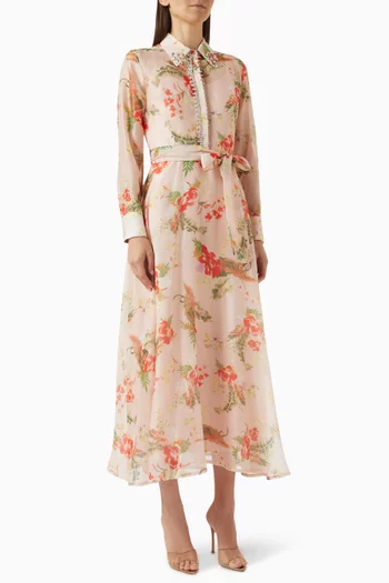 Floral-print Belted Midi Dress