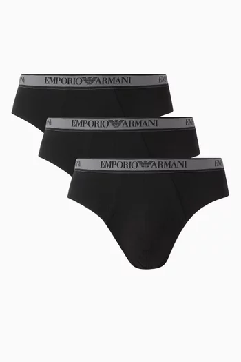 Monogram Logo Briefs in Stretch Cotton, Set of 3