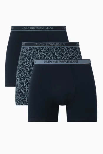 Logo Boxer Briefs in Cotton Blend, Set of 3