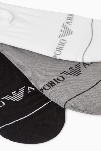 Logo Footie Socks in Cotton Blend, Set of 3