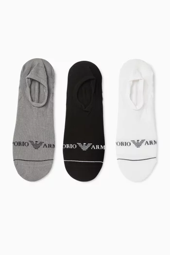 Logo Footie Socks in Cotton Blend, Set of 3