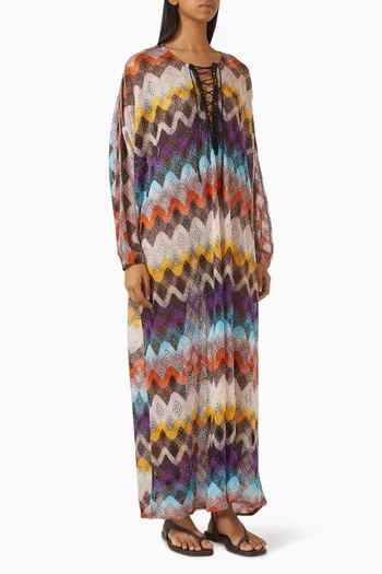 Zig Zag-print Lace-up Maxi Dress