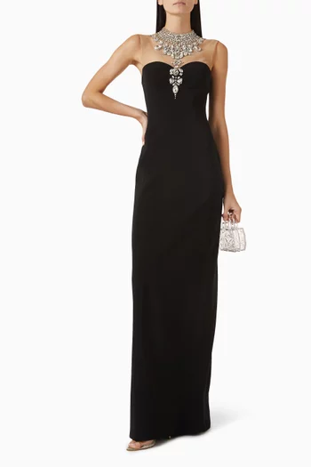 فستان مطرز بالكريستال مخمل ستان