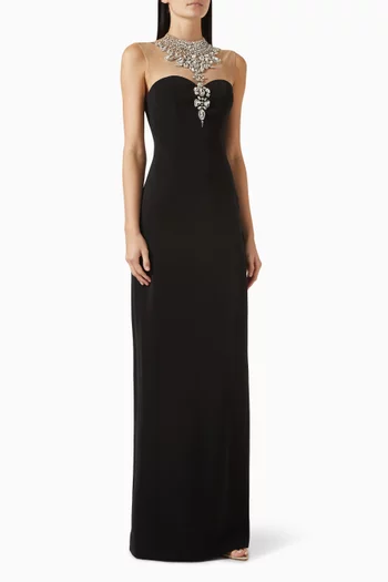 فستان مطرز بالكريستال مخمل ستان