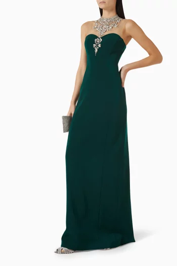 فستان مطرز بالكريستال مخمل ستان