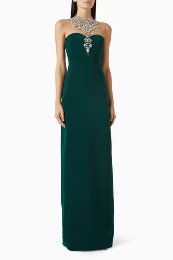 فستان مطرز بالكريستال مخمل ستان