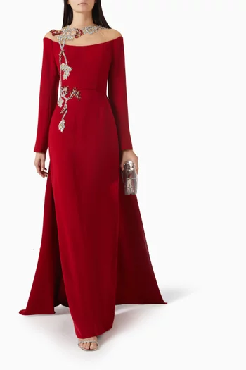 فستان مطرز بالكريستال مخمل ستان