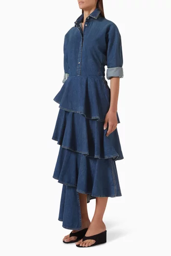 تنورة بكشكش بتصميم حلزوني دينم