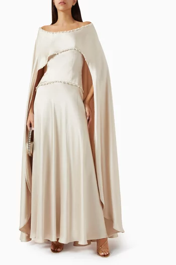 فستان ويف بتطريزات باللؤلؤ كريب ستان