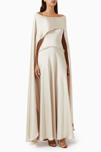 فستان ويف بتطريزات باللؤلؤ كريب ستان