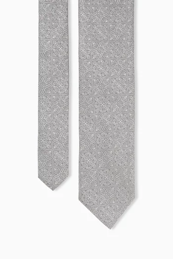 Medallion-print Tie in Woven Silk