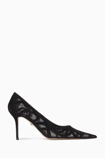 Ribbon Bow 85 Pumps in Mesh & Suede