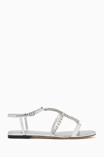 Gwyn Crystal-embellished Sandals in Metallic Leather