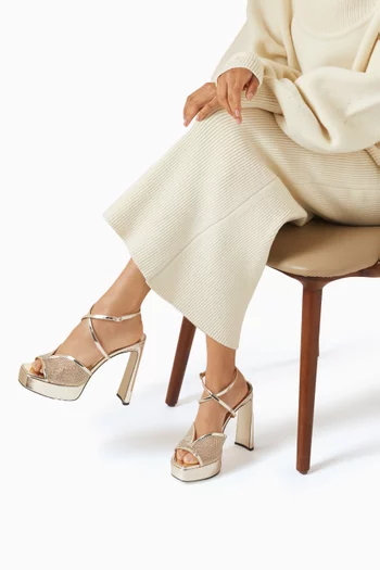 صندل كارلي بنعل سميك وكعب 125 مم جلد