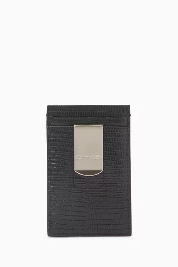 Money Clip Card Case in Lizard-embossed Leather