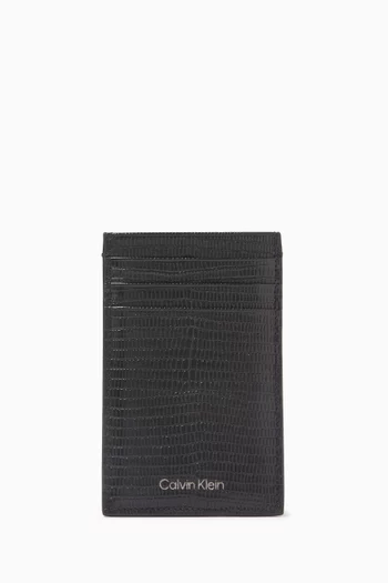 Money Clip Card Case in Lizard-embossed Leather