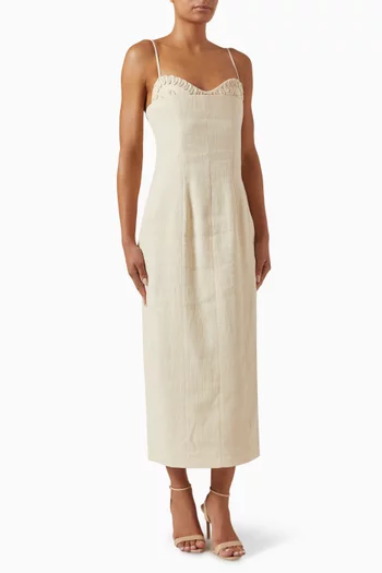 Elina Midi Dress in Cotton-linen