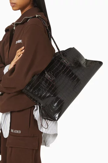 La Passeggiata Medium Top-handle Bag in Croc-embossed Leather