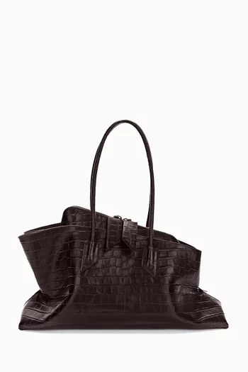La Passeggiata Medium Top-handle Bag in Croc-embossed Leather
