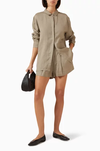 Melange Paperbag-waist Shorts in Viscose Blend