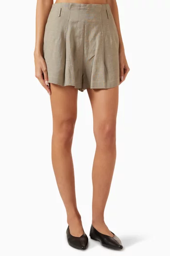 Melange Paperbag-waist Shorts in Viscose Blend