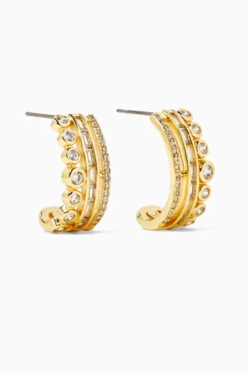 أقراط دائرية مرصعة بأحجار مستطيلة نحاس مطلي ذهبي