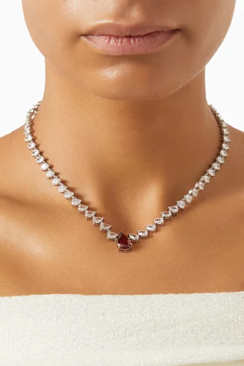 CZ Pear Collar Necklace in Rhodium-plated Brass
