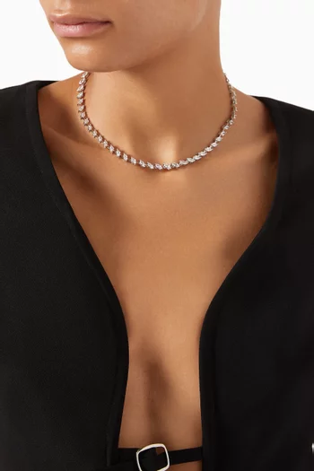 CZ Marquis Tennis Necklace in Rhodium-plated Brass