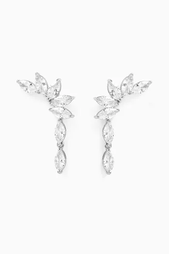 CZ Marquis Curved Earrings in Rhodium-plated Brass