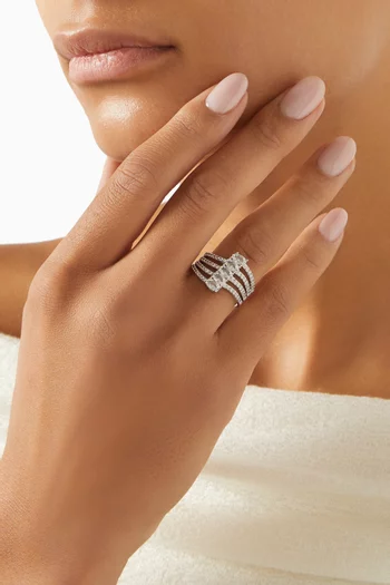 CZ Oval Multi-row Ring in Rhodium-plated Brass