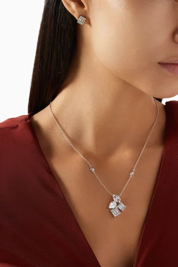 CZ Cluster Necklace in Rhodium-plated Brass