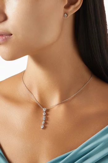 CZ Vertical Pendant Necklace in Rhodium-plated Brass
