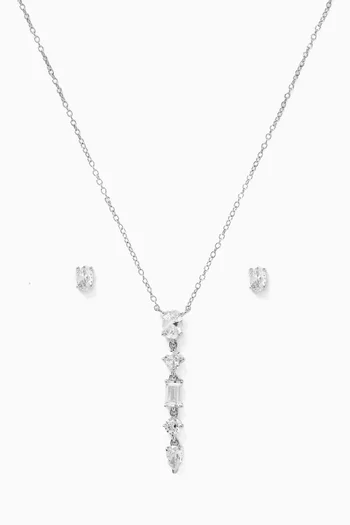 CZ Vertical Pendant Necklace in Rhodium-plated Brass