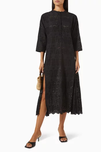 Isobel Embroidered Midi Dress in Cotton