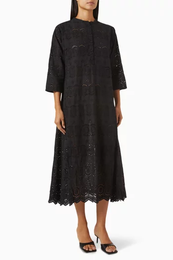 Isobel Embroidered Midi Dress in Cotton