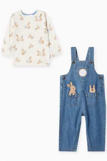 Two-piece Bunny Overall Set in Organic Cotton