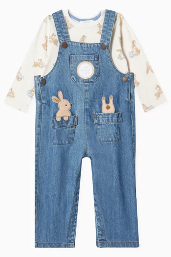 Two-piece Bunny Overall Set in Organic Cotton