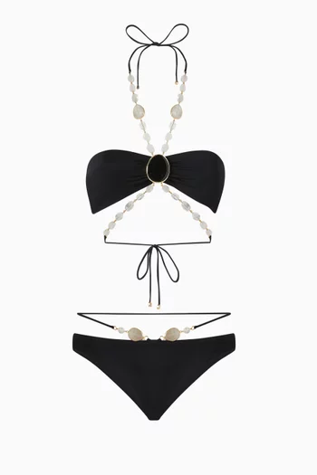 Crystal Quartz & Agate Embellished Halterneck Bikini Set