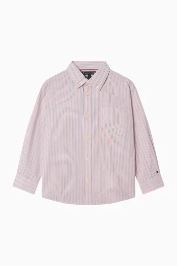 Colour-blocked Mixed Stripe Oxford Shirt in Stretch Cotton