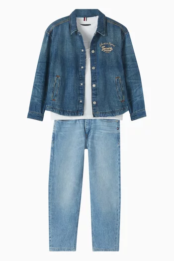 Embroidery Faded Shirt Jacket in Denim