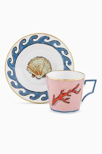 Coffee Cup with Saucer in Porcelain, Set of 2