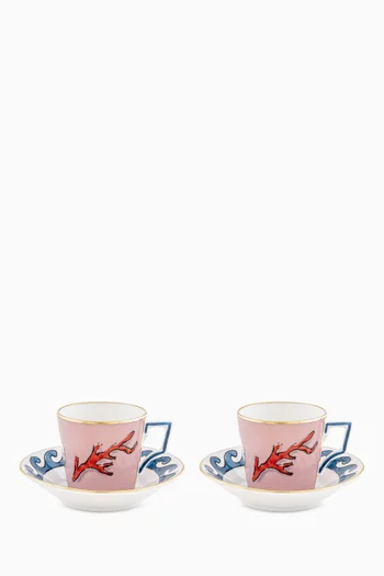 Coffee Cup with Saucer in Porcelain, Set of 2