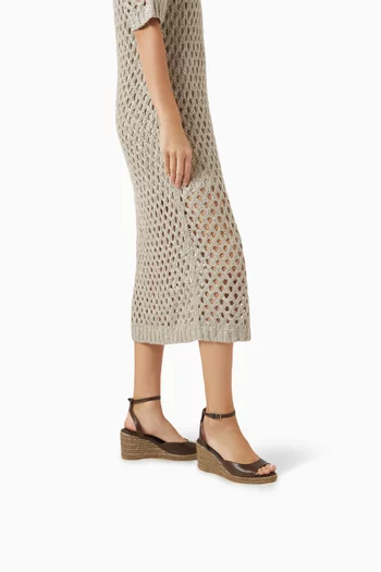 Monili-embellished Espadrille Wedge Sandals in Leather