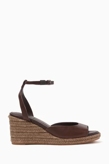 Monili-embellished Espadrille Wedge Sandals in Leather