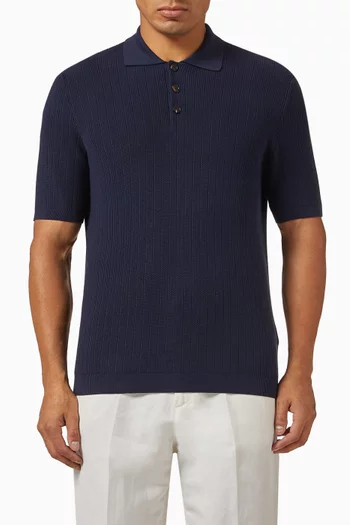 Wide Rib Polo Shirt in Cotton Knit