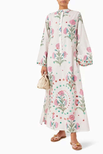 قفطان بياقة مغلقة بتصميم عاكس للضوء قطن