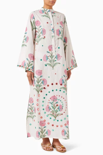 قفطان بياقة مغلقة بتصميم عاكس للضوء قطن