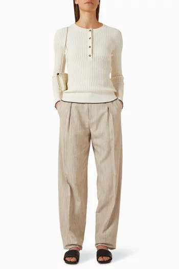Buttoned Ribbed Top in Cotton Bouclé