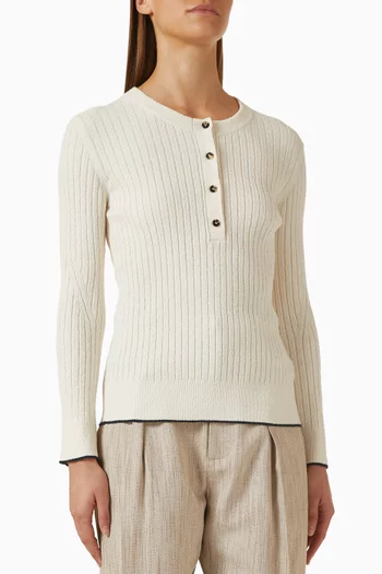 Buttoned Ribbed Top in Cotton Bouclé